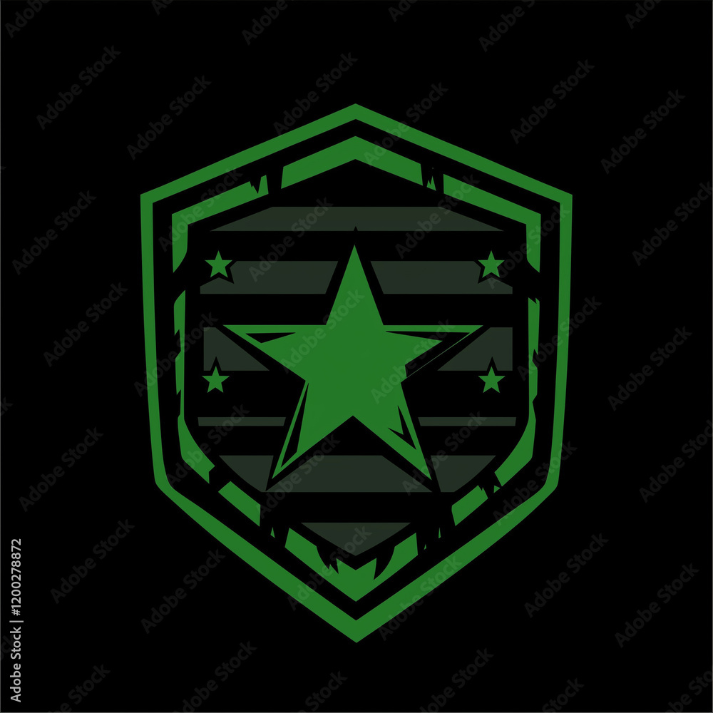 Green star emblem design on black background Green star emblem design on black background