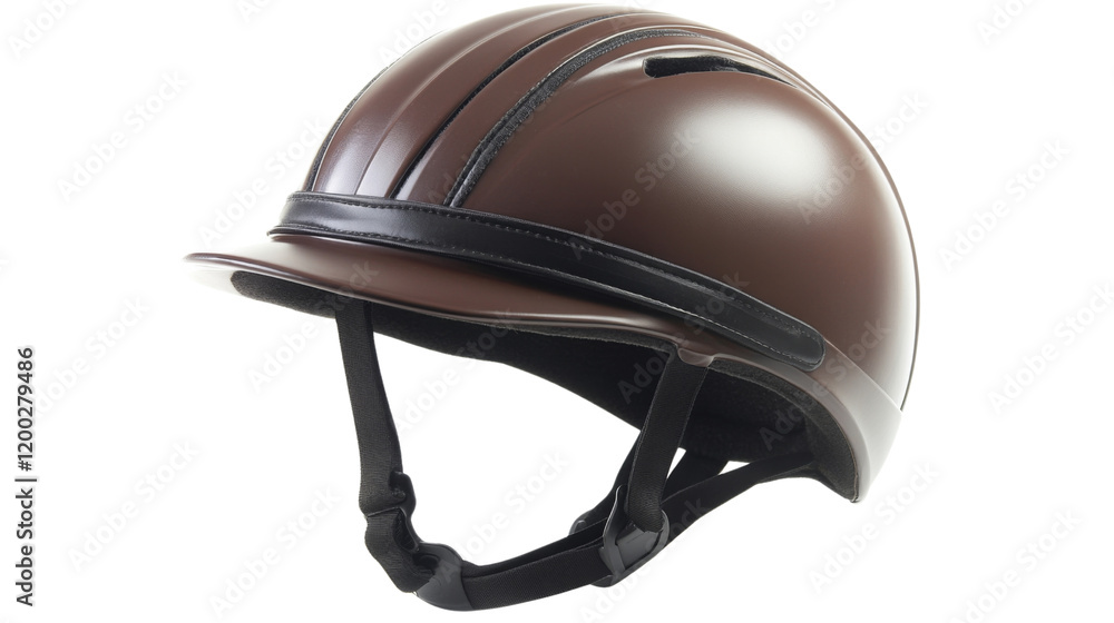 Fototapeta premium Riding helmet in brown with black strap, isolated on transparent background