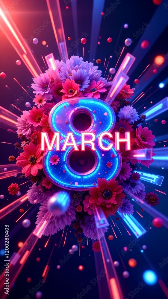 Fototapeta premium Abstract postcard with March 8, colorful background, with bright lights