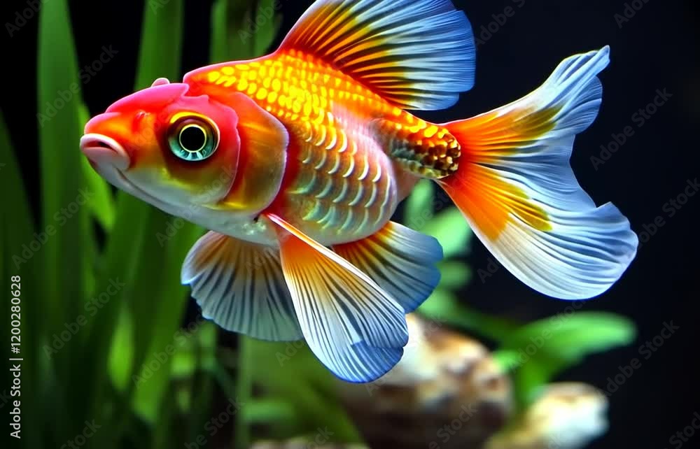 Vibrant Goldfish in Aquarium: A Stunning Close-Up Vibrant Goldfish in Aquarium: A Stunning Close-Up