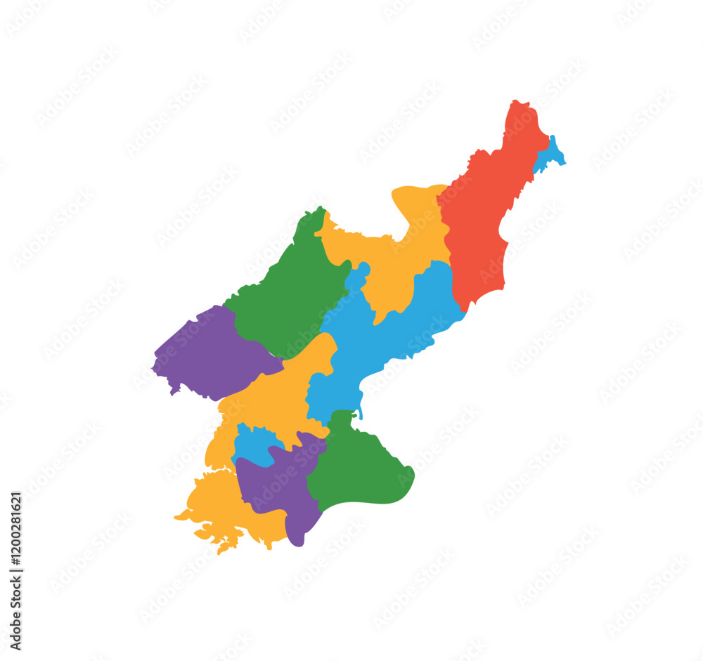 Fototapeta Multicolor North Korea map political regions simple flat vector