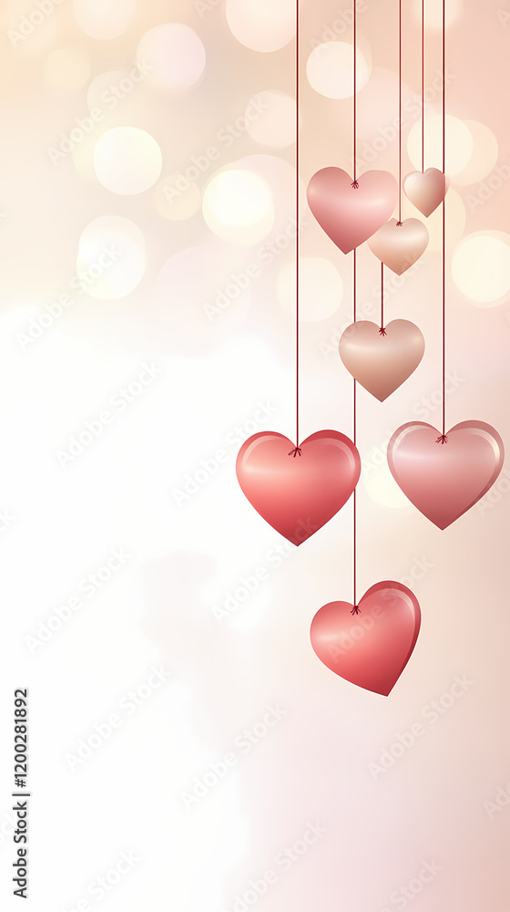 Valentine's Day phone background with hanging hearts on the right side of the photo Valentine's Day phone background with hanging hearts on the right side of the photo