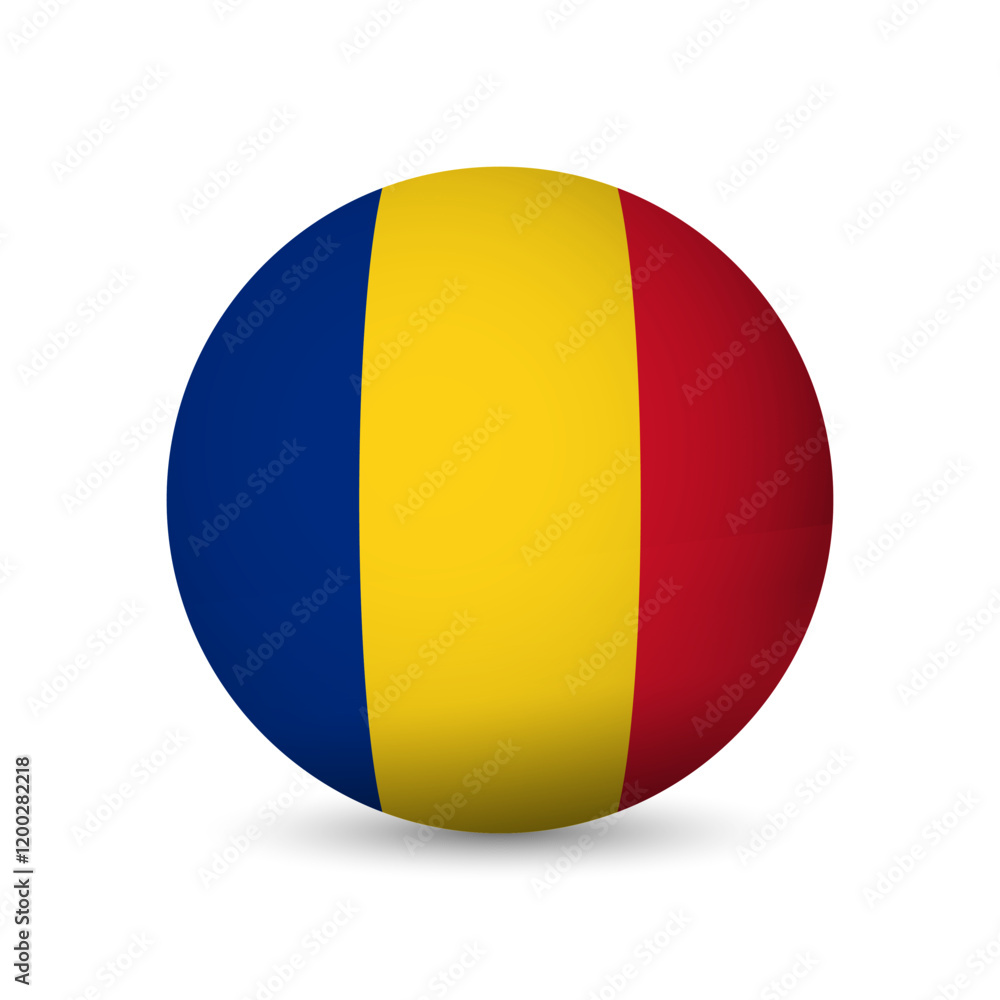 Fototapeta premium Romania flag - 3D sphere in colours of flag representing a country cultural identity and heritage. The essence of national pride and unity. Vector object on white background.