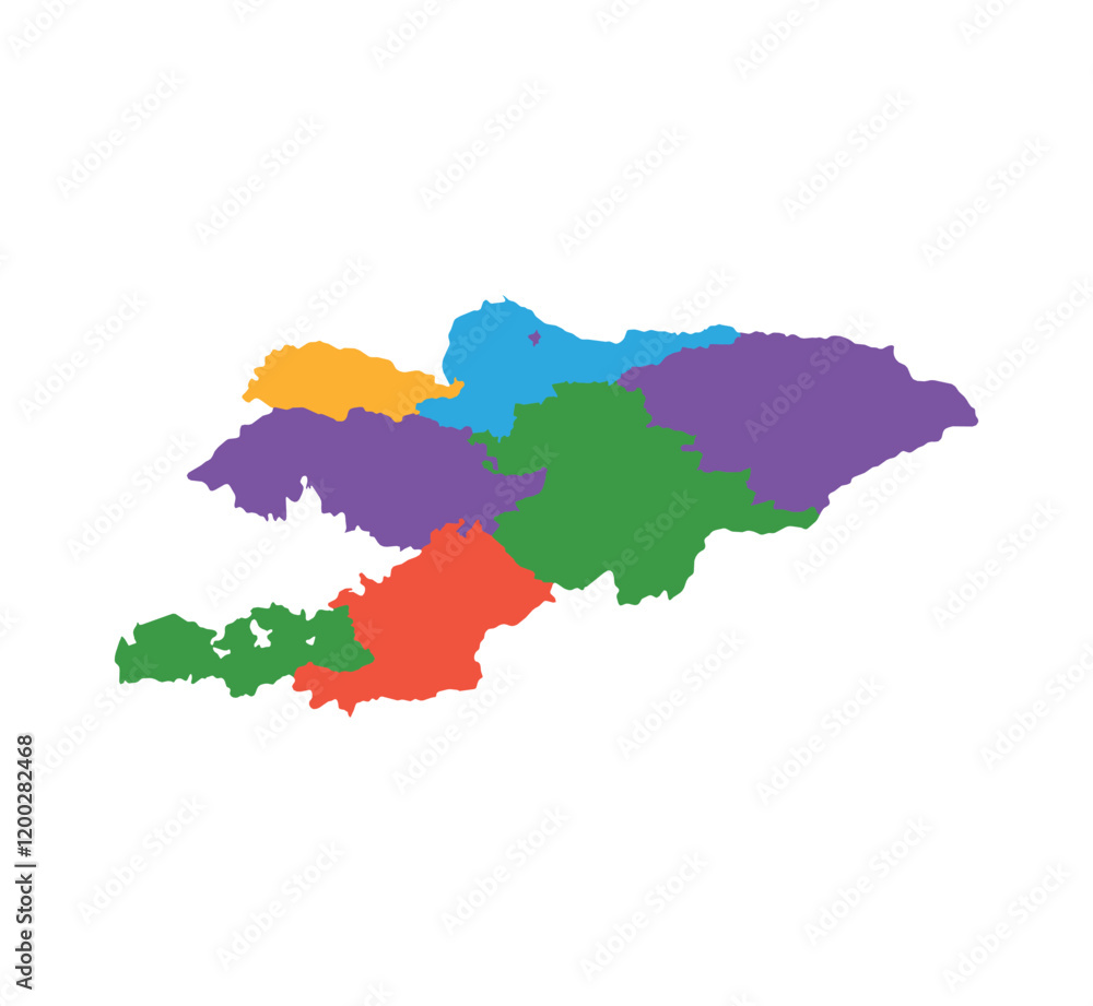 Fototapeta premium Multicolor Kyrgyzstan map political regions simple flat vector