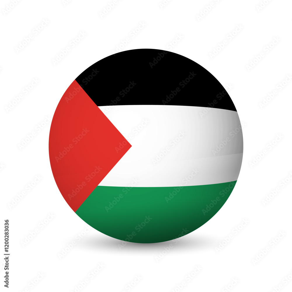 Palestine flag - 3D sphere in colours of flag representing a country cultural identity and heritage. The essence of national pride and unity. Vector object on white background. Palestine flag - 3D sphere in colours of flag representing a country cultural identity and heritage. The essence of national pride and unity. Vector object on white background.