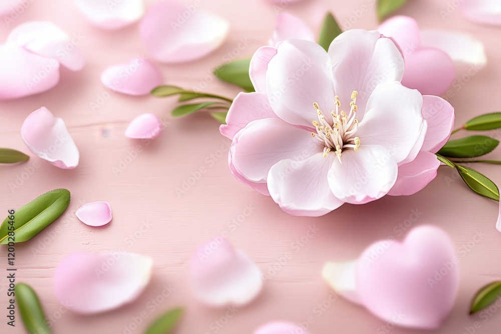 A delicate pink flower rests gracefully on a soft pink surface, radiating romance and beauty, perfect for celebrating love on Valentine's Day. A delicate pink flower rests gracefully on a soft pink surface, radiating romance and beauty, perfect for celebrating love on Valentine's Day.