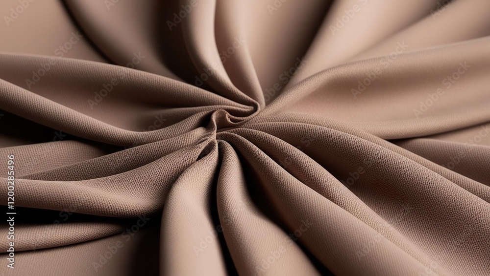 Obraz premium Luxurious brown satin fabric with dramatic radial folds converging to center. Elegant textile waves create dynamic starburst pattern. Ideal for luxury branding, fashion design, and abstract background