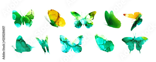 Set of butterfly watercolor silhouettes. hand drawing. Not AI. Vector illustration.