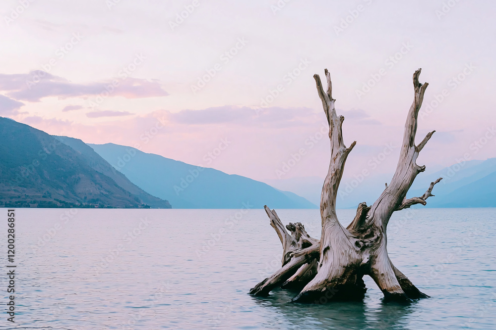 upturned tree base forming natural sculpture in lake upturned tree base forming natural sculpture in lake