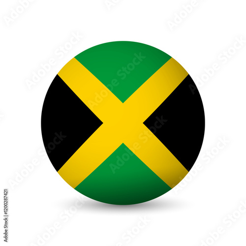 Jamaica flag - 3D sphere in colours of flag representing a country cultural identity and heritage. The essence of national pride and unity. Vector object on white background.