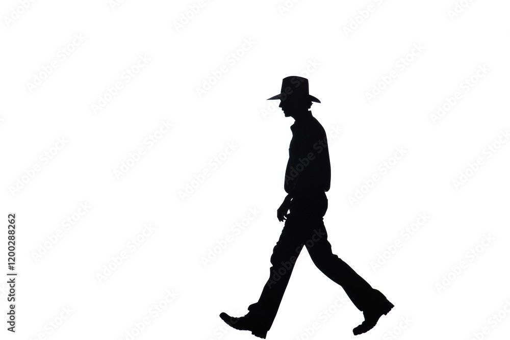 Cowboy walking in silhouette during sunset isolated on transparent background Cowboy walking in silhouette during sunset isolated on transparent background