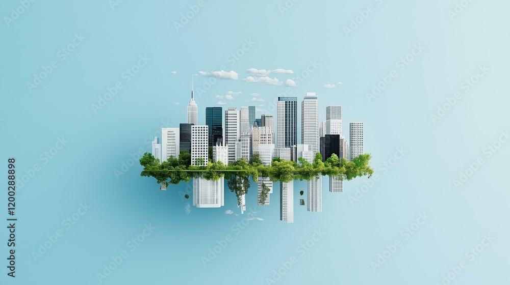 Fototapeta premium City Skyline with Greenery on Blue Background