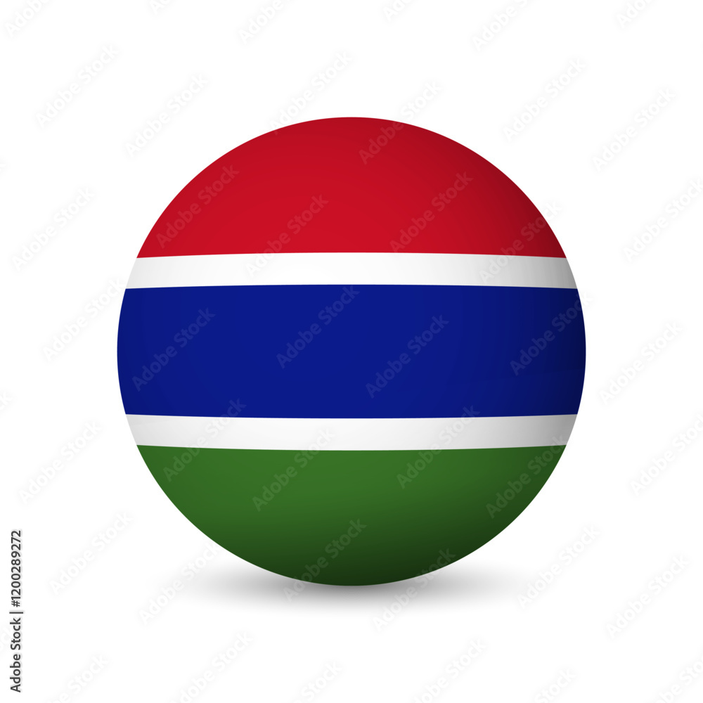 Gambia flag - 3D sphere in colours of flag representing a country cultural identity and heritage. The essence of national pride and unity. Vector object on white background. Gambia flag - 3D sphere in colours of flag representing a country cultural identity and heritage. The essence of national pride and unity. Vector object on white background.