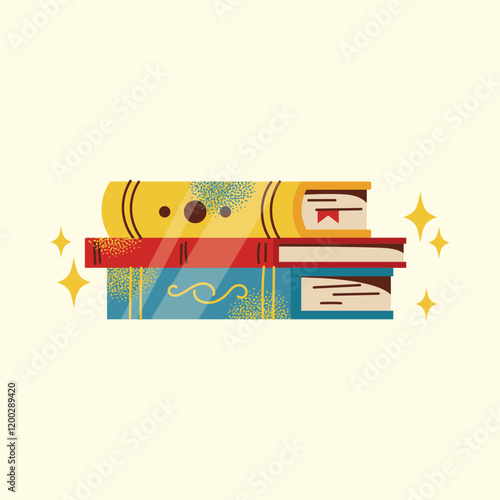 Bookshelves, books, stack of books set and reading illustration. Flat cartoon vector style. Book exchange crossing Bookstore, bookshop, library, book lover, bibliophile, education. Literature and read