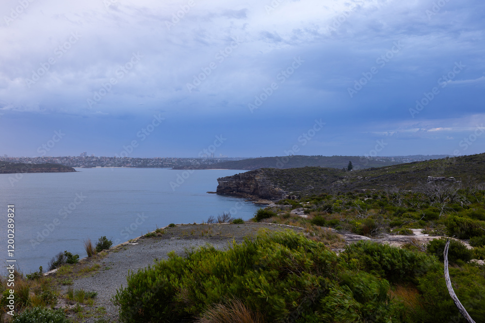 Coastline view around Sydney Harbour with cloudy sky. Coastline view around Sydney Harbour with cloudy sky.