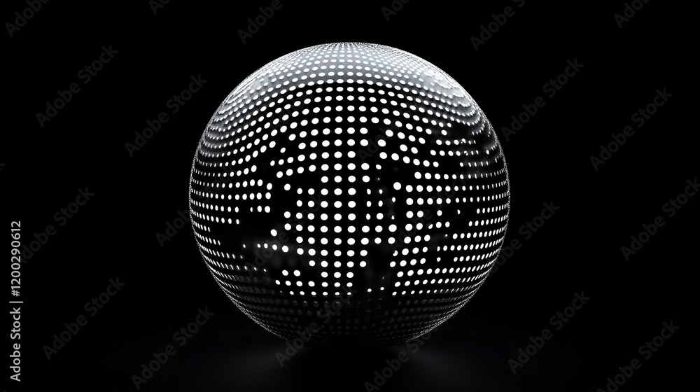 A futuristic sphere made of dots, reflecting 3D technology style. A futuristic sphere made of dots, reflecting 3D technology style.