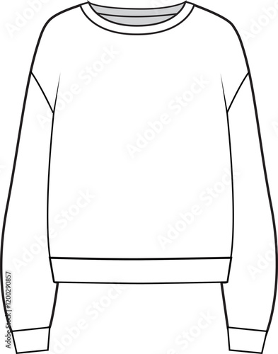 Regular Fit Unisex Basic Sweatshirt. Technical fashion sweatshirt illustration. Front, white color. Unisex CAD mock-up.