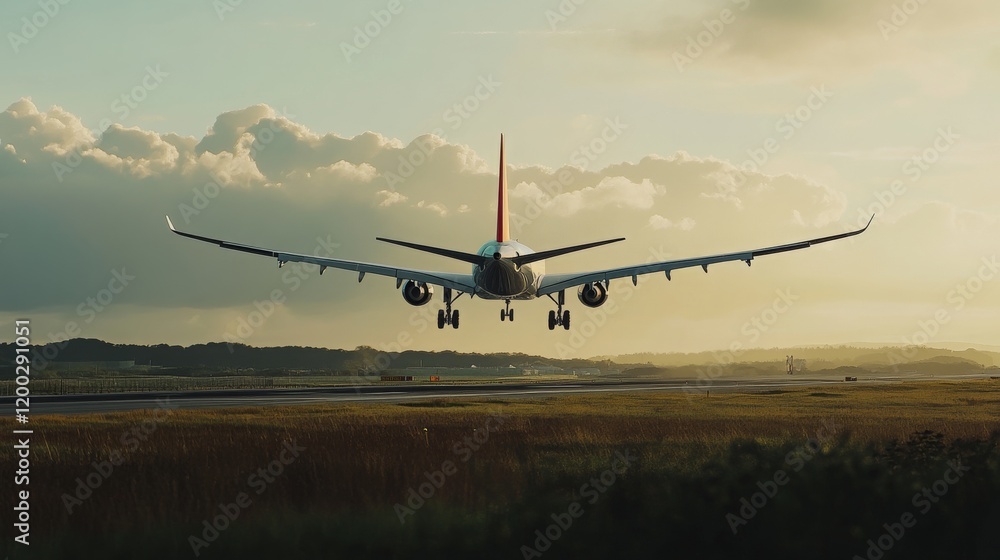 A passenger plane taking off from the runway, symbolizing travel and aviation A passenger plane taking off from the runway, symbolizing travel and aviation