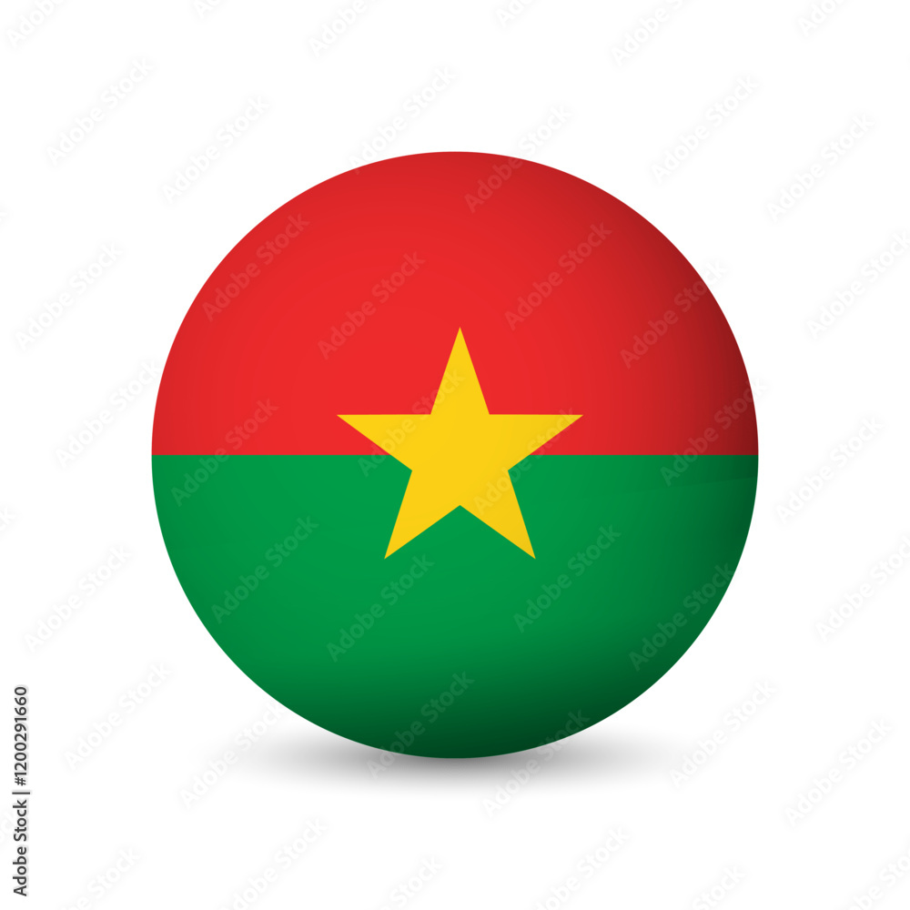 Burkina Faso flag - 3D sphere in colours of flag representing a country cultural identity and heritage. The essence of national pride and unity. Vector object on white background. Burkina Faso flag - 3D sphere in colours of flag representing a country cultural identity and heritage. The essence of national pride and unity. Vector object on white background.