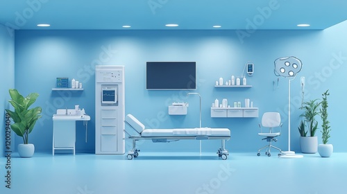 Modern, Light Blue Hospital Room Design With Medical Equipment, Ideal For a Women s Health Channel photo