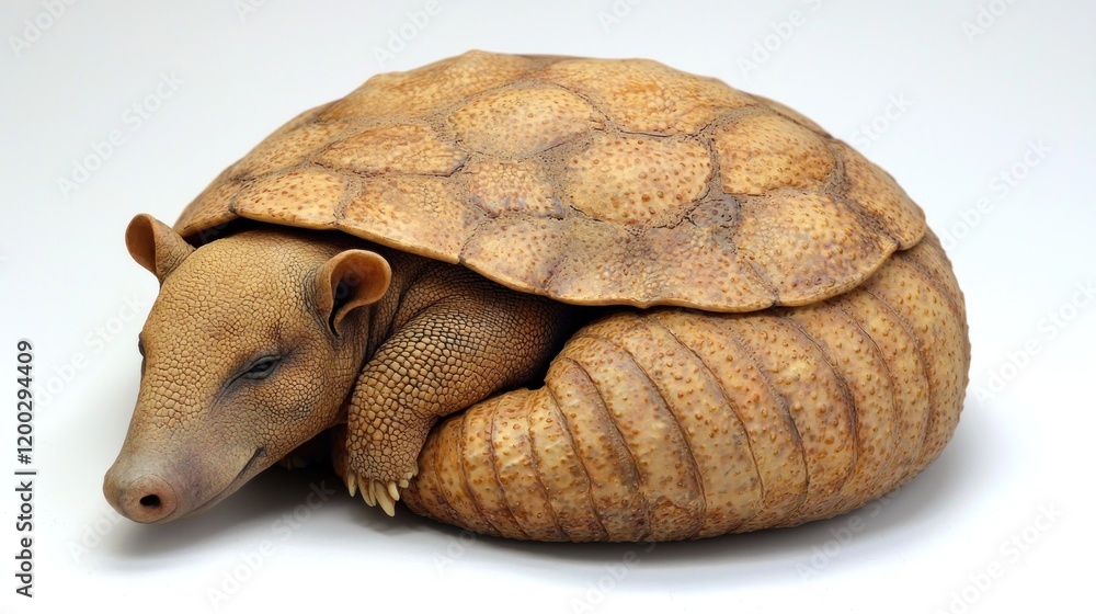 Armadillo curled, sleeping, studio, white background, wildlife Armadillo curled, sleeping, studio, white background, wildlife