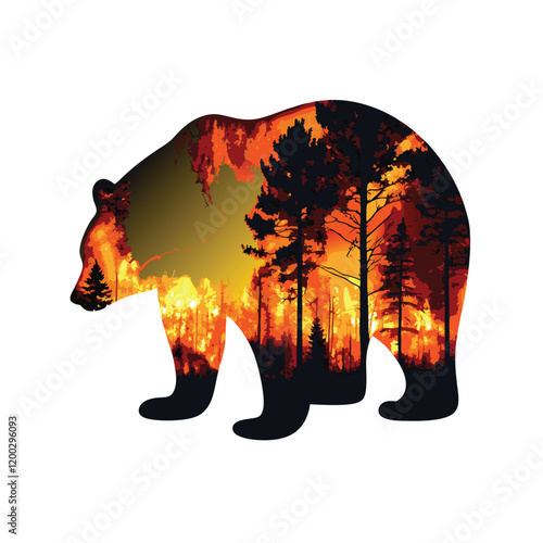 Fiery Bear Duality for t-shirt design vector illustration