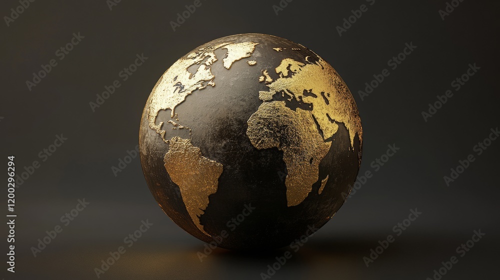 Fototapeta premium Hyper-realistic 3D render of a golden globe for detailed projects