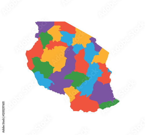 Multicolor Tanzania map political regions simple flat vector