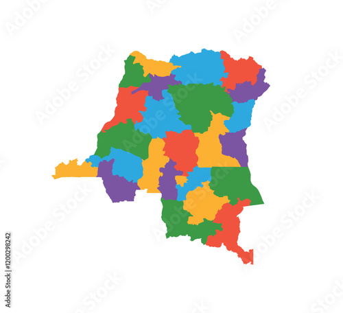 Multicolor Democratic Republic of the Congo map political regions simple flat vector