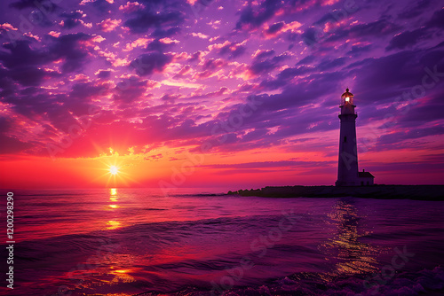 Breathtaking Sunset over the Lighthouse: A Beacon of Hope Amid the Shadows photo