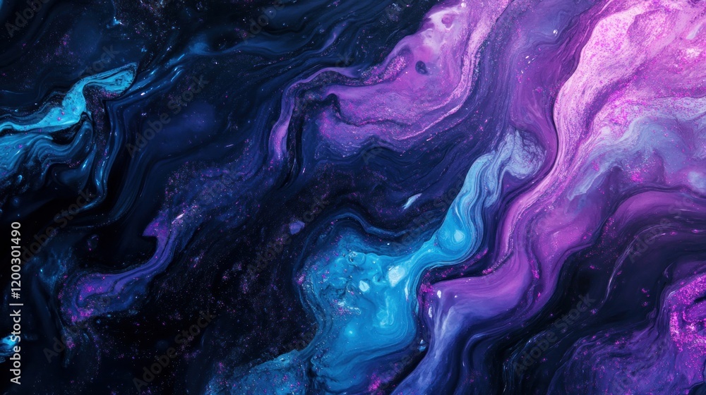 Abstract dynamic wave in blue and purple on a black background with a grainy, vivid color flow banner design, poster cover header, and copy space Abstract dynamic wave in blue and purple on a black background with a grainy, vivid color flow banner design, poster cover header, and copy space