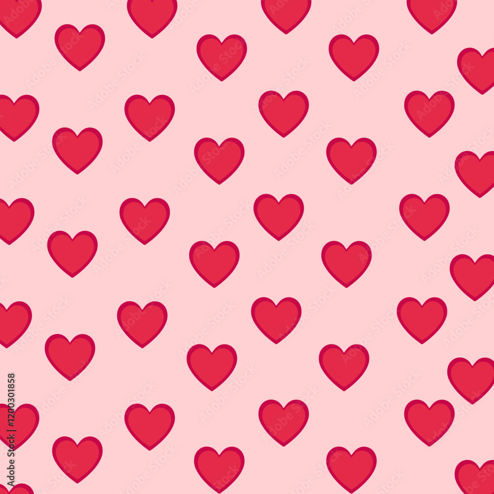 Seamless pattern with hand drawn cute red hearts on pink background, vector illustration. Seamless pattern with hand drawn cute red hearts on pink background, vector illustration.