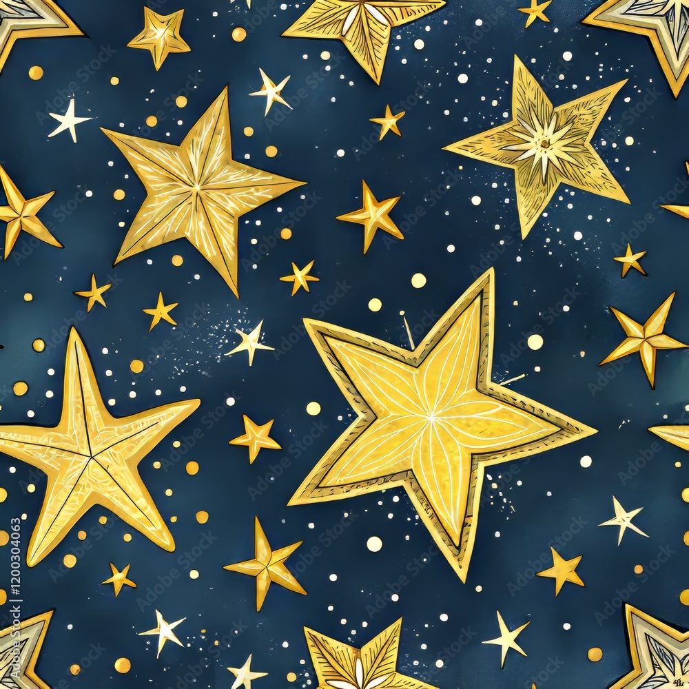 Seamless pattern of golden stars on dark blue background for holiday design Seamless pattern of golden stars on dark blue background for holiday design