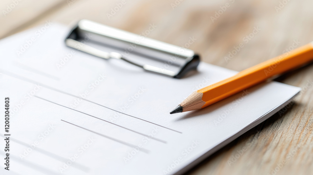 Blank form on clipboard with pencil for completing information Blank form on clipboard with pencil for completing information