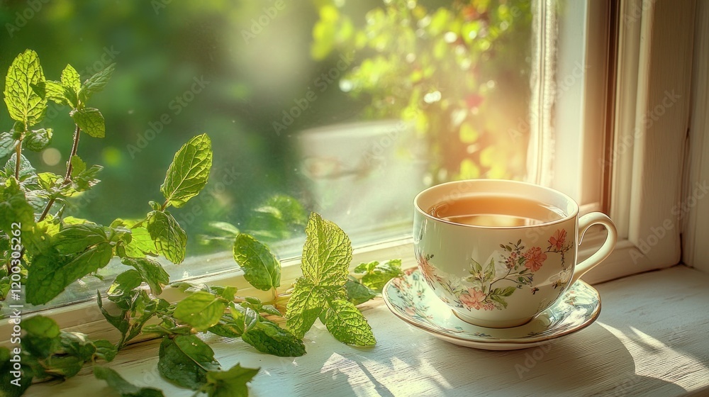 A Serene Morning Tea by the Window A Serene Morning Tea by the Window