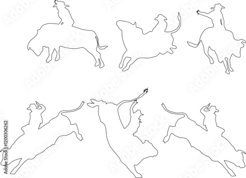 vector sketch illustration of the silhouette design of the Bull Riding competition carried out by cowboys in the west.eps