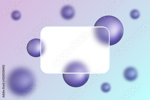 Glass morphism, blurred blue spheres and transparent glass square banner. Eps 10