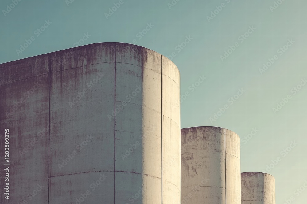 Large oil storage tanks at an industrial facility under clear blue sky during daytime. Generative AI Large oil storage tanks at an industrial facility under clear blue sky during daytime. Generative AI