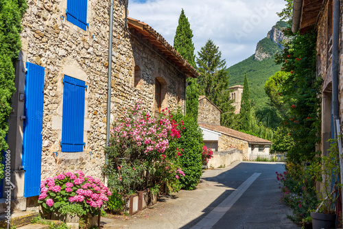 Saou, in the Drôme department, southeastern France, door of Provence. The town offers traditional architecture with its narrow medieval streets and houses under synclinal of Saoû mountain. photo