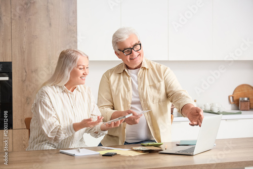 Senior couple with laptop c...