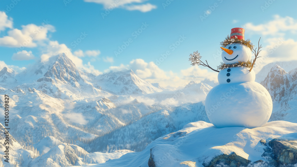 Obraz premium 雪山の王者スノーマンが守る神秘的な冬の絶景