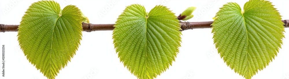 white background of small leaves on spring branches / isolated young branches with buds and leaves, spring context white background of small leaves on spring branches / isolated young branches with buds and leaves, spring context