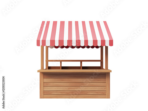 Isolated Wooden Market Stall with Awning