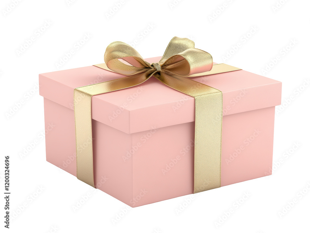 Isolated Simple Pink Gift Box with Gold Ribbon Isolated Simple Pink Gift Box with Gold Ribbon