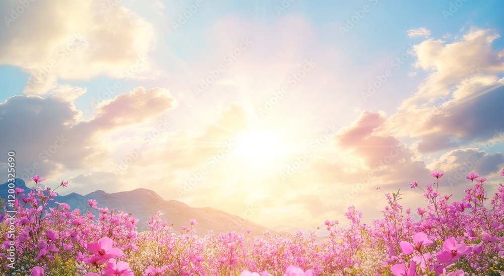 Obraz premium As the sun descends, a rural Allgäu meadow in Bavaria, Germany, bursts into spring color, dotted with white cuckoo flowers