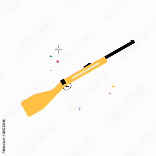 Yellow Rifle In Flat Vector Illustration Symbolizing Hunting Gear, Weapon, And Outdoor Sport, Isolated On White Background