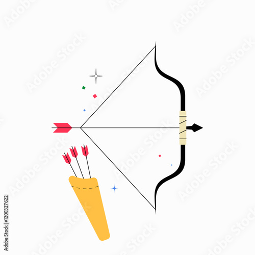 Bow And Arrow In Flat Vector Illustration Symbolizing Archery, Focus, And Precision, Isolated On White Background
