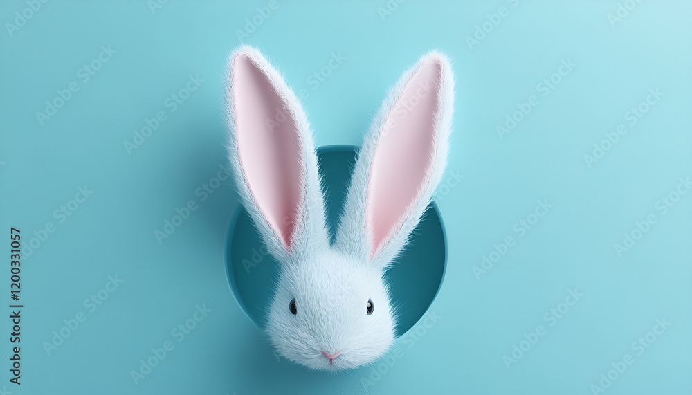 Fototapeta premium White rabbit ear on pastel blue background. Easter day