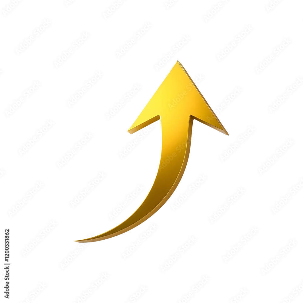 Stylized 3D Gold Arrow Icon with Transparent Cutout Background Stylized 3D Gold Arrow Icon with Transparent Cutout Background