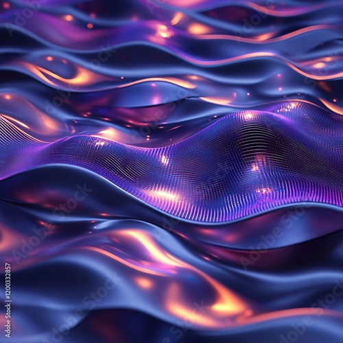 Abstract background 3D shiny plastic waves with purple